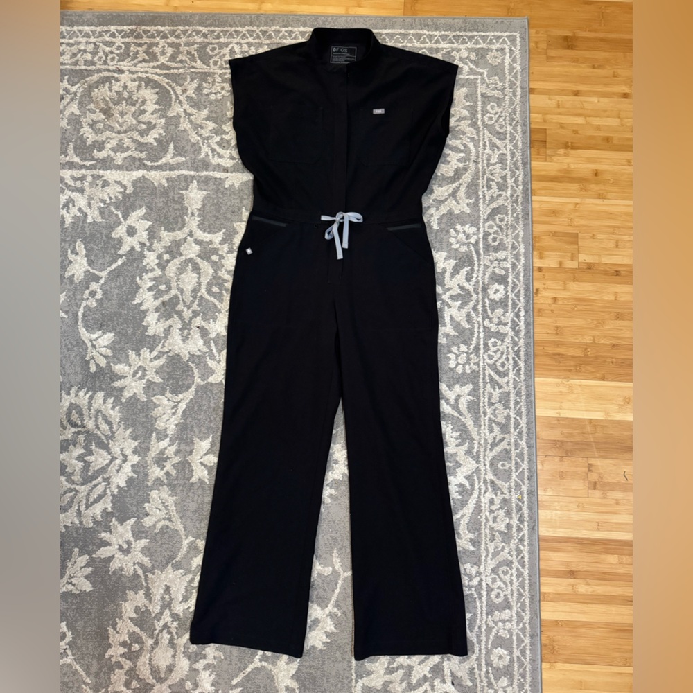 Figs Black Jumpsuit with Gray Drawstring